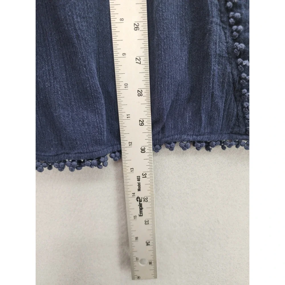 J.Crew Womens Navy Blue Gauze Cotton Pom Pom Boho Peasant Top‎ Blouse Medium